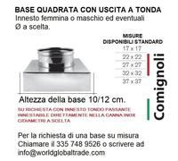Riduttore Base Quadrata a Tonda Inox o Rame X Canna Fumaria uscita Ø Fem/Mas. CE