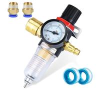 Riduttore di Pressione Aria Compressa, Unità di Mantenimento Aria Compressa 1/4" con Separatore D'acqua, Regolatore di Pressione del Compressore, Attacco Rapido, con 2 Connettori, 2 Fascette(Nero)