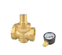 Riduttore di pressione dell'acqua, Valvola di riduzione della pressione dell'acqua regolabile in ottone con manometro, filettatura interna da 1-1/4"(Valve With Gauge)