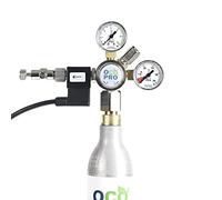 Riduttore di pressione di CO2 per SodaStream o cilindro simili, con valvola di ritegno integrata e pressione di lavoro regolabile. OCOPRO Made in Germany (con elettrovalvola)