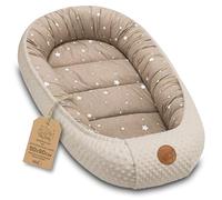 Baby Nest morbido per Neonato - Nido soffice coccoloso e portatile per Lettino Culla Carrozzina Cameretta Viaggio - accogliente caldo Bimbo e Bimba 90x50 cm Beige con Stelle Bianche