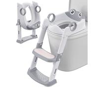 Riduttore WC Bambini con Scaletta, Riduttore con Scaletta Water Bambini, per Ragazzo e Ragazza, Regolabile e Pieghevole, Adattatore WC Bambini con Cuscino, Antiscivolo Anti-Spruzzo(Bianco, Grigio)