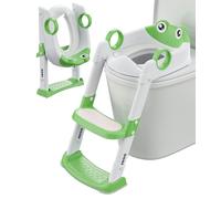 Riduttore WC Bambini con Scaletta, Riduttore con Scaletta Water Bambini, per Ragazzo e Ragazza, Regolabile e Pieghevole, Adattatore WC Bambini con Cuscino, Antiscivolo Anti-Spruzzo(Verde,Bianco)