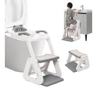 Riduttore WC bambini con Scaletta,Scaletta WC per Bambini Pieghevole e Regolabile in Altezza,Adattatore WC con Paraspruzzi Estesi e Morbido Cuscino in PU,Sgabello Bambini Antiscivolo