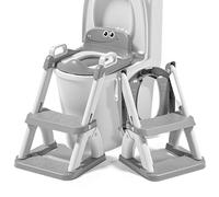 Riduttore WC Bambini con Scaletta - Sedile WC Pieghevole per Apprendimento Autonomo - Adattatore Toilette con Gradino Antiscivolo e Maniglie - Vasino Bambini