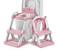 Riduttore WC Bambini con Scaletta - Sedile WC Pieghevole per Apprendimento Autonomo - Adattatore Toilette con Gradino Antiscivolo e Maniglie - Vasino Bambini