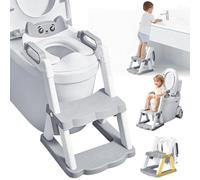 Riduttore WC Bambini con Scaletta, Stabilizzare Riduttore Water Bambini con Struttura Trapezoidale, 2 in 1 Pieghevole Adattatore WC per Bambini con PVC Morbida Seduta, Riduttore per Tazze WC a V, U, O
