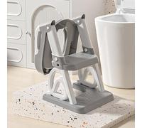 Riduttore WC per bambini con passeggiata, stabilizzare con strutture triangolari, adattatore WC per bambini con cuscino, vaso per bambini, antiscivolo e pieghevole, PVC (grigio)