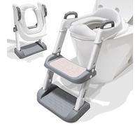 Riduttore WC per Bambini con Scaletta, Asse da Gabinetto per Neonati in Apprendimento Pannelli Anti-scivolo con Maniglie Cuscino e para-Schizzi Sedile Adattatore WC Pieghevole