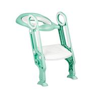 Riduttore WC per Bambini con Scaletta, Scaletta WC per Bambini, Pedali Stabili e Antiscivolo e Morbido Cuscino in Poliuretano, Portatile Pieghevole Vasino Sedia con Scaletta-Bianco + verde chiaro