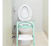 Riduttore WC per bambini, sedile WC per bambini, ragazzi e ragazze, cuscino non schizzi e antiscivolo, sgabello per scale, bianco e verde chiaro