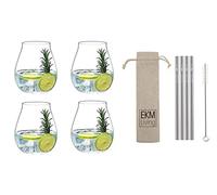 Riedel 5414/67 Gin Tonic Gläser Set 4 Stück + Gratis 4er Set EKM Living Edelstahl Strohhalme (Silber)