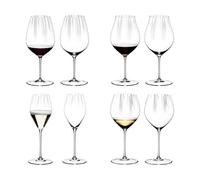 RIEDEL Performance - Set di bicchieri da vino, 8 pezzi, 2 Cabernet/Merlot | Pinot Noir | Champagne | Chardonny, cristallo trasparente, realizzato a macchina