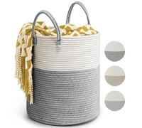 Rieeyrslza Cesto Portabiancheria in Corda Intrecciata D35 x H40 CM Pieghevole Cesta Decorativa Stoccaggio Paniere con Maniglia 39L Tessuto Naturale Cesto per Coperte per Archiviazione (Grigio)