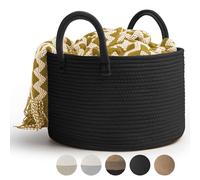 Rieeyrslza Cesto Portabiancheria in Corda Intrecciata D40 x H25 CM Pieghevole Cesta Decorativa Stoccaggio Paniere con Maniglia 32L Tessuto Naturale Cesto per Coperte Esperto di Archiviazione(Nero)