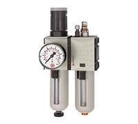 RIEGLER FU 602-4 FUTURA - Unità di manutenzione in due parti con contenitore in policarbonato, cestino di protezione e manometro semiautomatico, dimensione 1, 0,2-4 bar, G 3/8"