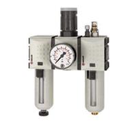 RIEGLER FU 622-10 FUTURA - Unità di manutenzione in 3 pezzi con contenitore in policarbonato, cestino di protezione e manometro, misura 1, 0,5-10 bar, G 3/8"