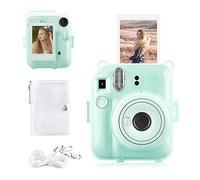 Rieibi Custodia Glitter per Fujifilm Instax Mini 12 Fotocamera Istantanea con Tasca Posteriore per Foto, Tracolla Trasparente e Mini Album Fotografico - Verde