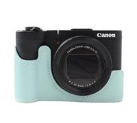 Rieibi Custodia per fotocamera Canon PowerShot V1, mezza custodia in pelle sintetica per fotocamera digitale Canon PowerShot v6, colore: azzurro cielo (senza fotocamera)