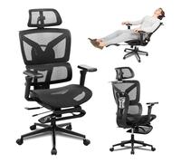Rieior S2 Elite Pro - Sedia ergonomica da ufficio, braccioli regolabili in 5D, poggiatesta e supporto lombare, poggiapiedi, schienale in rete, colore: Nero
