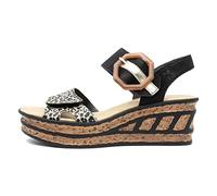 Rieker Gift Womens Wedge Heel Sandals 39 EU Black/Light Gold/Print