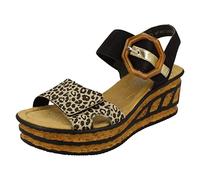 Rieker Gift Womens Wedge Heel Sandals 42 EU Black/Light Gold/Print