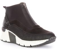 RIEKER N6352-00 Neoprene Camoscio Zip Frontale Trainer Stivale Nero Donna UK 3 -