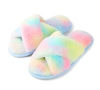 riemot Pantofole Donna in Memory Foam Ciabatte Invernali da Casa Calde leggere Comode Ciabatte Donna Antiscivolo Ciabatte Pelose Morbide Suola Scarpe Donna Invernali Indoor Outdoor,Arcobaleno,36/37 EU