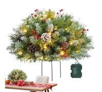 Riempitivo Di Natale Artificiale Illuminato - Pini Di Natale Preilluminati Con Coni | Albero Di Natale Da 16 Pollici Con Supporto, 50 Luci LED, Riempitore Della Fioriera Luminoso Esterno A Batterie