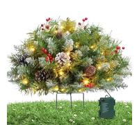 Riempitivo natalizio artificiale illuminato, riempitivo per fioriera natalizia - albero di Natale preilluminato da 16 pollici con supporto | 50 luci a LED, albero di Natale, riempitivo per fioriera il