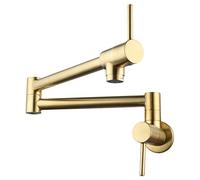 Riempitore for pentole Montaggio a parete Cucina in ottone spazzolato Oro Doppia oscillazione Bracci pieghevoli Giunti girevoli Rubinetto a due maniglie