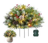 Riempitore per fioriera natalizia, riempitivo per fioriera natalizia da esterno, Albero preilluminato da 16 pollici con supporto, 50 luci a LED, riempitivo per illuminata da esterno, albero d