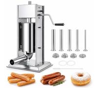 Riempitrice Di Carne Verticale Commerciale, Insaccatrice Di Salsicce | Pressa manuale in acciaio inossidabile 304, a 2 velocità con 5 tubi, accessori for pasticceria, for chorizo(7LB~3L)
