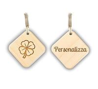 Rienco | Portachiavi personalizzato in legno d’acero, colore Acero | Incisione quadrifoglio, design liscio, leggero 10g | Ciondolo portafortuna per borse, auto, casa