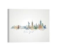 Rienco Quadro New York Skyline Canvas Acquerello 45x30 cm Stampa Artistica Moderna per Arredo Casa Decorazione Parete Soggiorno Camera