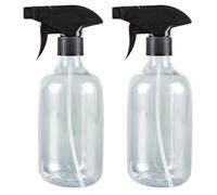 Rieoany 2 Bottiglie Spray e Spruzzino Acqua da 500ml Trasparenti - Flaconi Boston con Testina Spray Nero Regolabile 3-in-1 - Spray Bottle per Casa, Giardino, Piante