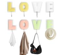Rieoany 8 Pezzi Creativo LOVE Lettere Ganci Adesivi, Appendini Adesivi Impermeabile e Resistente All'Umidità, Gancio, Gancetti, 4 Colori Ganci Da Parete per Casa e Ufficio