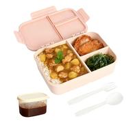 Rieoany Porta Pranzo con 3 Scomparti e Cucchiaio Forchetta Contenitori Ermetici per Alimenti con Coperchio Lunch Box Bento Box Porta Pranzo Portamerenda Rosa