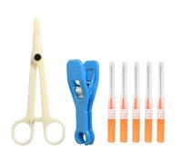 Rieoany Set da 7 Pezzi Ago Cannula Piercing Kit, Aghi Piercing con Morsetti a Ganasce Rotonde e Pinze Apribili, per Naso, Orecchie, Labbra e Sopracciglia (Arancione, 14G/1.6mm)