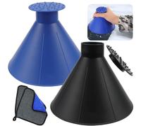 Rierousy 2 Pezzi Raschietto Ghiaccio Rotondo Auto, Ice Scraper for Car Windshield, ABS Round Cone Ice Scrapers, Omaggio 2 Asciugamani in Fibra Fine per l'Auto