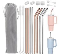 Rierousy 8 cannucce in acciaio inox, lunghezza 31 cm, in metallo, per Stanley Adventure Quencher 30oz/40 oz Cup, cannucce riutilizzabili in acciaio inox con 2 spazzole per la pulizia (oro rosa)