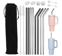 Rierousy 8 cannucce in acciaio inox, lunghezza 31 cm, in metallo per Stanley Adventure Quencher 30oz/40oz Cup, cannucce riutilizzabili in acciaio inox con 2 spazzole per la pulizia (nero)