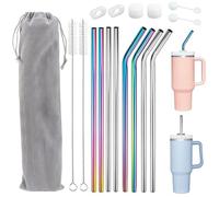 Rierousy 8 pezzi Cannucce in Acciaio Inox, 31 cm di Lunghezza Cannuccia in Metallo per Stanley Adventure Quencher 30oz/40oz Cup, Cannucce Riutilizzabili in Acciaio Inox con 2 Spazzole di Pulizia