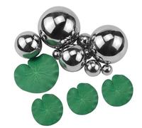 Rierousy Sfere galleggianti per mini stagno, in argento, decorazione per laghetto, 2-10 cm, con 3 foglie di loto galleggianti per laghetto, decorazione per laghetto, mini stagno, decorazione per