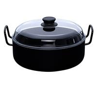 Riess, 0459-022 - Padella con coperchio in vetro, 28 cm, smaltata, colore nero, altezza 9 cm, diametro 28 cm, diametro 28 cm