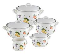 Riess, 0547-068 - Set risparmio da 5 pezzi, Nouvelle - Fruit Garden, composto da: pentola per carne con coperchio da 16, 18 e 20 cm, casseruola con coperchio da 20 cm e pentola per becco da 12 cm