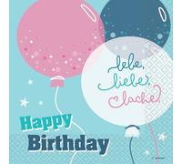 Riethmüller Tovaglioli "Happy Birthday - lebe, Liebe, Ride, 33 cm x 33 cm, 16 pezzi - Grandi tovaglioli di carta con scritta per compleanno, decorazione da tavolo