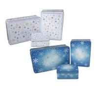Riffelmacher 11566 - Set di 3 contenitori da pasticceria, blu con stelle e fiocchi di neve, 2 motivi assortiti, rettangolari fino a 28 x 18 cm