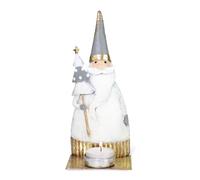 Riffelmacher Babbo Natale con portacandela | metallo grigio bianco oro | 8,5 x 20 cm | decorazione natalizia suggestiva con lume di candela | 18204