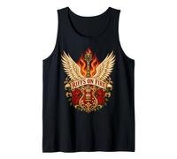 Riffs on Fire Winged Guitar Roses Rock Music Canotta